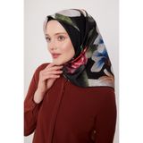 levidor Gül Desen Twill İpek Eşarp, 90x90, LVD.IPE.0853, Siyah, Kadın
