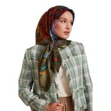 levidor Karmaşık Desen Twill İpek Eşarp, 90 x 90, LVD.IPE.0915, Yeşil, Kadın