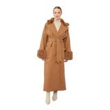 levidor Kürk Detaylı Kaban, 3, TYCF393E49BE31185717FC600, Kahve, Kadın