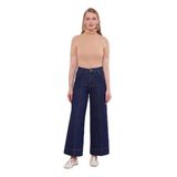 levidor Nervür Dikişli Wideleg Jean Pantolon, 3, 410104, Mavi, Kadın