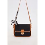 levidor Siyah-Camel Fular Bağlama Detaylı Omuz Çantası, Standart, 930368, Siyah-Camel, Kadın