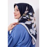 Levidor Trend Twill Eşarp LDT281 Çiçekli Desen 02-Lacivert-Krem-Gök Mavisi