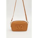 Levidor Uzun Askılı Küçük Boy Crossbody Çift Bölmeli Logo Detaylı Kadın Günlük Omuz Çantası Camel