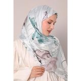 levidor Yosun Yeşili Soyut Çiçek Desen Twill Şal, 75 x 195, LVD.TWS.0014, Yosun Yeşili, Kadın