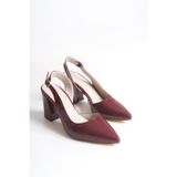 LEVONYA Kadın Bordo Rugan Yan Açık Kalın Sivri Topuklu Ayakkabı
