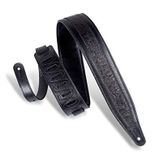 Levy's Leathers 6,35 cm Giysi Deri Gitar Askısı Floransa Kabartma Tasarım; Siyah (M317FG-BLK)