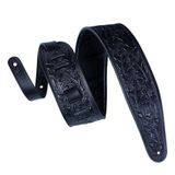 Levy's Leathers 7,62 cm Dolgulu Veg-Tan Deri Deri Gitar Kayışı; Meşe Ağacı ve Meşe Yaprakları Tasarım - Siyah (PM44T01-BLK)