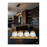 Lexa Bambu Standlı 4’lü Seramik Baharatlık Seti Ahşap Ve Vakum Kapaklı Mutfak Düzenleyici Kavanoz Seti
