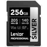 Lexar 256 GB Profesyonel Gümüş SDXC Hafıza Kartı, UHS-I, C10, U3, V30, 4K Video, 205/140 MB/s'ye Kadar Okuma/Yazma, Profesyonel Fotoğrafçı, Video Görüşçü, Meraklısı (LSDSILV256G-BNNNU)