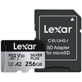 Lexar 256 GB Profesyonel Silver Plus microSDXC Hafıza Kartı w/SD Adaptör, UHS-I, C10, U3, V30, Full-HD ve 4K Video, 205/150 MB/s'ye kadar Okuma/Yazma, Videografçılar, Oyuncular (LMSSIPL256G-BNANU)