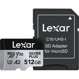 Lexar 512 GB Profesyonel Silver Plus Microsdxc Hafıza Kartı W/sd Adaptör, Uhs-I, C10, U3, V30, Fu