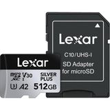 Lexar 512GB Silver Plus Micro SD Hafıza Kartı UHS-I 205MB 4K V30 Hız Sertifikalı