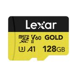 Lexar GOLD 128GB Mikro SD Kart, microSDXC UHS-II Bellek Kartı, V60, U3, A1, C10 microSD Kart, 280MB/s'ye kadar Okuma, Drone/Aksiyon Kamerası/UHS-II Taşınabilir Oyun Cihazı için (LMSGOLD128G-BNNNG)