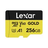 Lexar GOLD 256GB Mikro SD Kart, microSDXC UHS-II Bellek Kartı, V60, U3, A1, C10 microSD Kart, 280MB/s'ye kadar Okuma, Drone/Aksiyon Kamerası/UHS-II Taşınabilir Oyun Cihazı için (LMSGOLD256G-BNNNG)