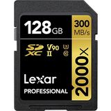 Lexar Professional 2000x SD Kart 128 GB, SDXC UHS-II Hafıza Kartı, 300 MB/sn'ye Kadar Okuma, 260 MB/sn Yazma, Sınıf 10, U3, V90 SDXC Kart DSLR için, Full-HD Sinema Kalitesinde 8K Video Kameralar
