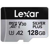 Lexar Silver Plus Micro SD Kart 128 GB, SD Adaptörlü Micro SD Hafıza Kartı, 205 MB/s'ye kadar Okuma Hızı, UHS-I, A2, U3, V30, Sınıf 10, 4K UHD microSDXC Hafıza Kartı