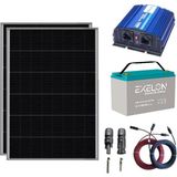 Lexron Mini Bağ Evi Solar Paketi 1200W İnverter 250W Güneş Paneli Renkli 2 x 100Ah Jel Akü