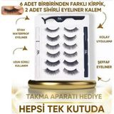 Lexroo 12 Adet Takma Kirpik Seti 6 Farklı Çift - 2 Adet Mıknatıslı Likit Eyeliner Yapıştırıcı