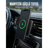 Lexroo Manyetik Araç Telefon Tutucu 15W Kablosuz Hızlı Şarjlı Havalandırma Izgarası Montajlı Tek