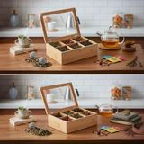 Lexroo Orjinal Bambu Organizer, Çay Kutusu, Takı Kutusu, Mıknatıslı Kapak, Premium Kalite