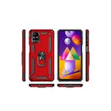 Lexroo Samsung Galaxy M31s Kırmızı Vega Tank Zırh Yüzüklü Mıknatıslı Standlı Kapak Kılıf