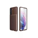 Lexroo Samsung Galaxy S21 Fe Uyumlu Fiber Karbon Dokulu Silikon Kılıf Kahverengi