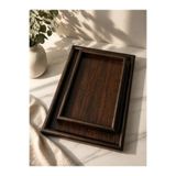 LEYA HOME 2'Li Set Akasya Görünümlü Ahşap Dekoratif ve Sunum Tepsi Seti 35-25 30-20