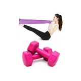 Leyaton 1 kg Fuşya Dambıl + Orta Direnç Pilates Bandı Lastiği