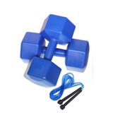 Leyaton 5kg X 2 Adet Dambıl Ve Atlama İpi Kombin Seti Vinyl Kaplama Dumbell Mavi, AA99565D