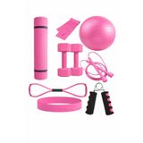Leyaton 9 Parçalı Pilates ve Fitness Seti, Pembe, Pilates Minderi, Dambıl, Squat Band ve Aksesuarları