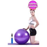 Leyaton Mor Pilates Topu 65 cm, Deluxe Yoga Egzersiz Topu, Şişirme Pompası Seti