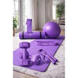 Leyaton Pilates Seti, 20 cm Pilates Minderi, Pilates Topu, Squat Band, Direnç Lastiği, Atlama İpi, Dambıl, Mor