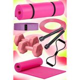 Leyaton Son Kalite Pilates Seti Inanılmaz Fiyat Pilates Minderi 2 Adet Dambıl Squat Band Atlama Ipi Direnç pembe, gerhtrh5