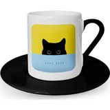 Leydi Collection Black Kitty Tasarımlı Siyah 1 Türk Kahvesi Fincanı