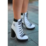 LEYDİ SHOES Katia Platform Bağcık Detaylı Yandan Fermuarlı Beyaz Kadın Bot 511