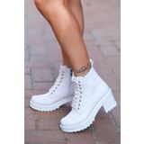 LEYDİ SHOES Linda Bagcıklı Yandan Fermuarlı Beyaz Bayan Bot