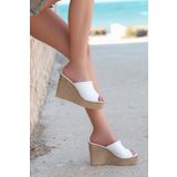 LEYDİ SHOES Mango Dolgu Tabanlı Beyaz Kadın Terlik