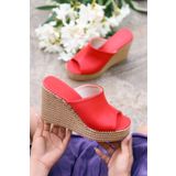 LEYDİ SHOES Mango Dolgu Tabanlı Kırmızı Kadın Terlik
