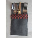 Leylace 2 Adet Yılbaşı Etuval Keten Gri Çatal Bıçak Kılıfı Takımı - 10 x 22 cm