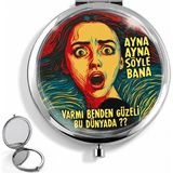 Leylaki Ayna Ayna Söyle Bana Paslanmaz Çelik Cep Aynası - Kadın Portreli El Aynası - Kişiye Özel Baskı
