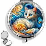 Leylaki Kedi Desenli Cep Aynası – Paslanmaz Çelik Çift Taraflı Makyaj Aynası – Kedi Sevenlere Özel Hediyelik Çanta Aynası