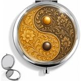 Leylaki Makyaj Aynası Yin Yang Desenli Cep Aynası El Aynası Dekoratif Çift Taraflı Yuvarlak Metal Kompakt Kadın Çanta Aynası