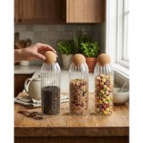 Leylart 3lü Top Mantar Kapaklı Çizgili Desen Kavanoz (500ML)