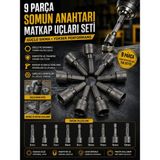 Leylart 9 Parça Somun Anahtarı Somun Matkap Uçları Sıkma Seti