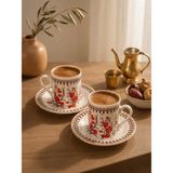 Leylart Çiçek Desenli Türk Kahvesi Fincan Takımı 2 Kişilik, Vintage Kahve Fincanı Seti - 001-Renkli
