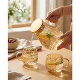 Leylart Modern Borosilikat Dilimli 1800 ml Cam Sürahi ve 300ML 2li Bardak | Çay, Meyve Detoksu ve Soğuk Içecekler Için - 2,5 lt