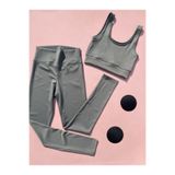 LEYNA BUTİK Kadın Spor Takım | Toparlayıcı Fitilli Tayt & Pedli Crop – Yeşil