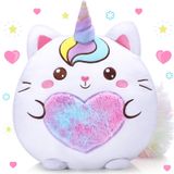 Leyndo 16 inç Caticorn Peluş Kırlent Sevimli Unicorn Kedi Doldurulmuş Hayvanlar Yumuşak Peluş Doldurulmuş Caticorn Yastık Doğum Günü Sevgililer Günü Partisi Favor Hediye Kanepe Yatak Odası Çocuk Odası