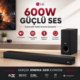 Lg 600W Yüksek Ses ve Kaliteli Soundbar, 4.1 Kanal Sinema Kalitesi, Kablosuz Bluetooth Optik ve USB - Siyah