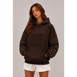 LG LAGULER Kadın Oversize Sweatshirt Hoodie Puantiye Kapüşonlu, Kanguru Cep, 3 İplik Şardonlu Tüylenmez